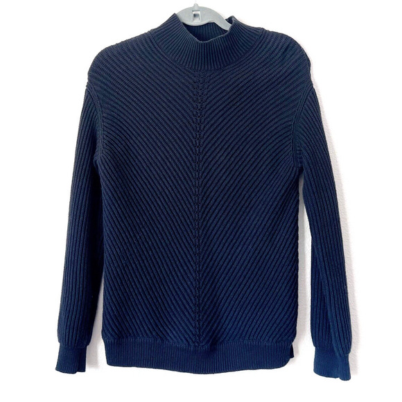 Marine Layer Sweater Womens Size Small Black Ribbed Wool Blend Mock Neck Skylar - Picture 2 of 6